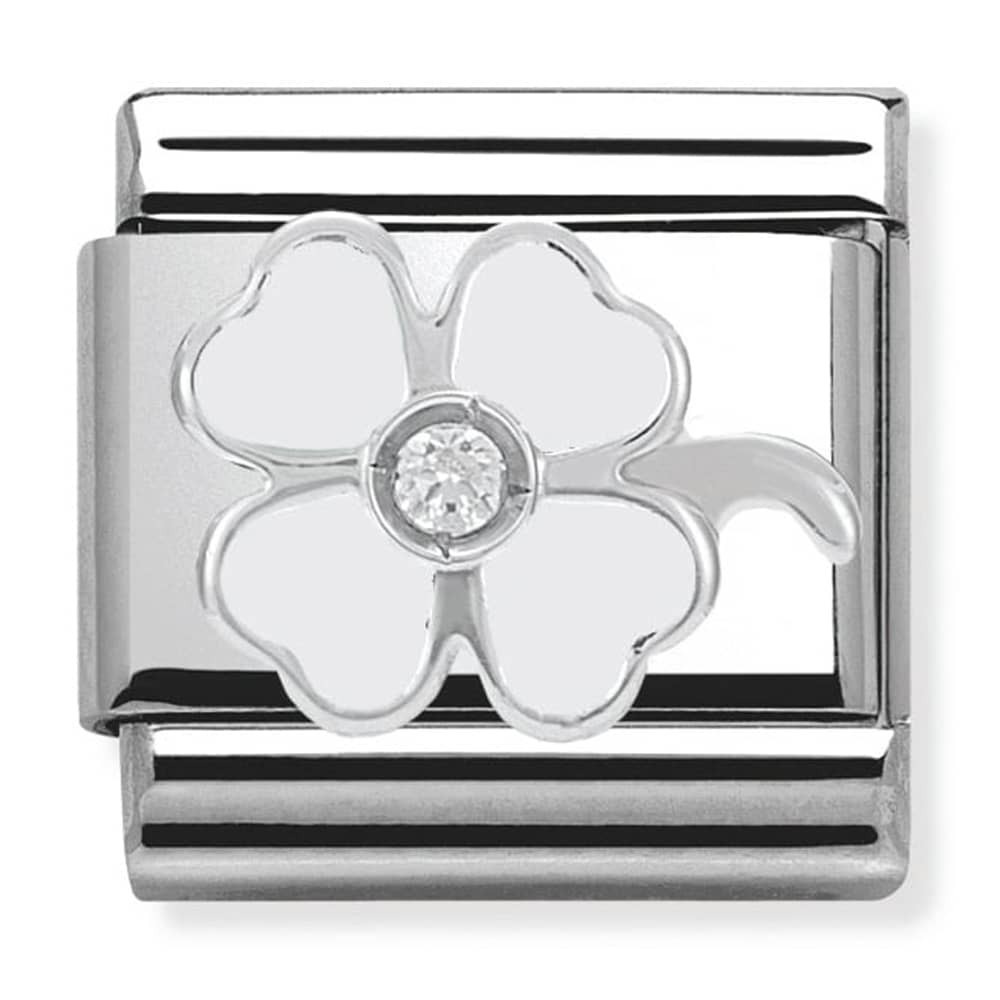Nomination Silver White Four-Leaf Clover CZ Charm