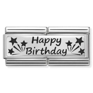 Silver 'Happy Birthday' Double Charm