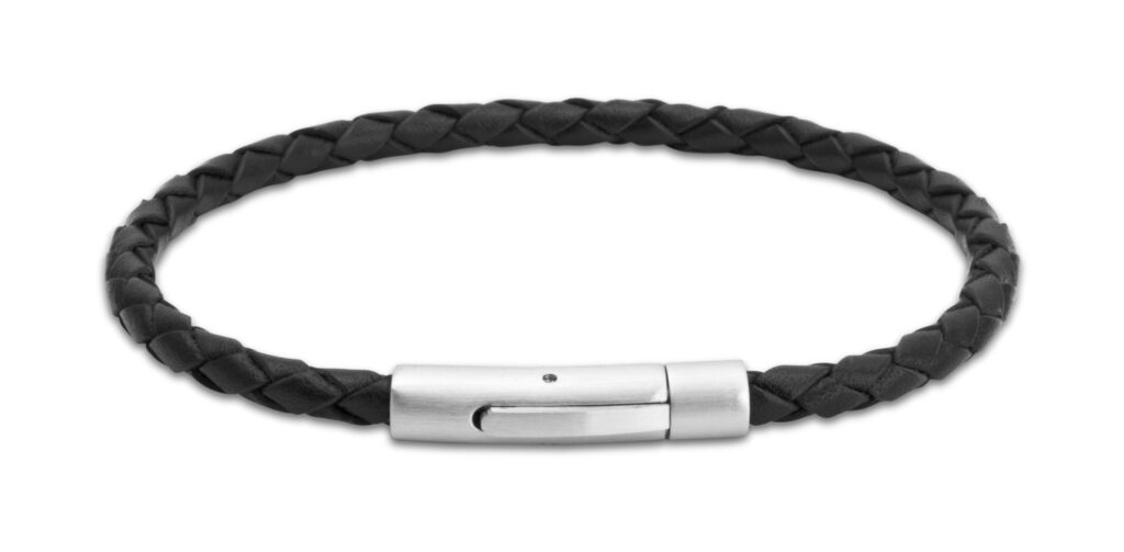 Unique Black Leather Bracelet 21cm