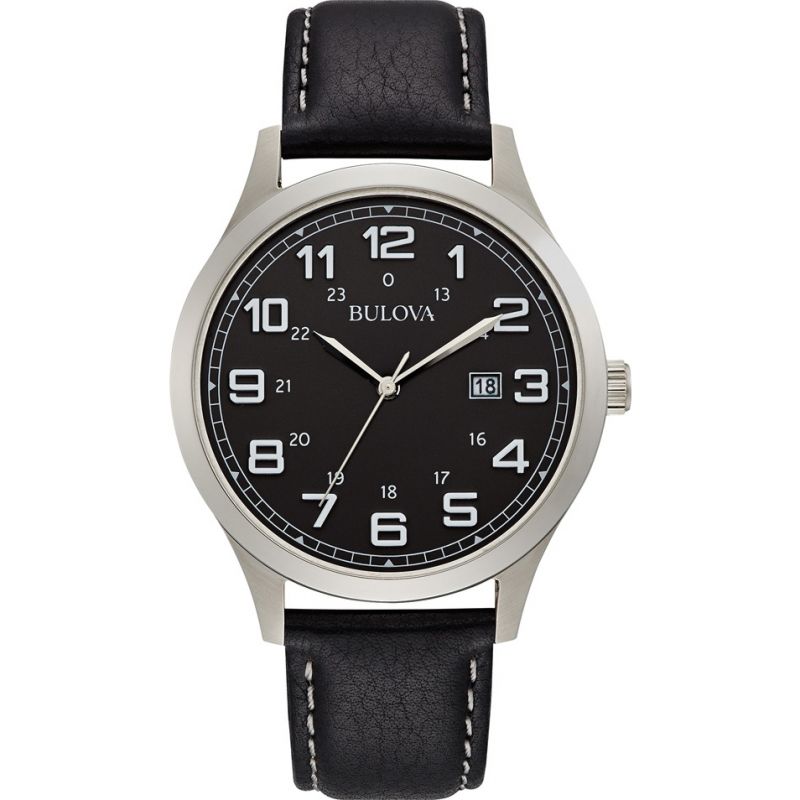 Bulova Men’s Black Leather Strap Watch