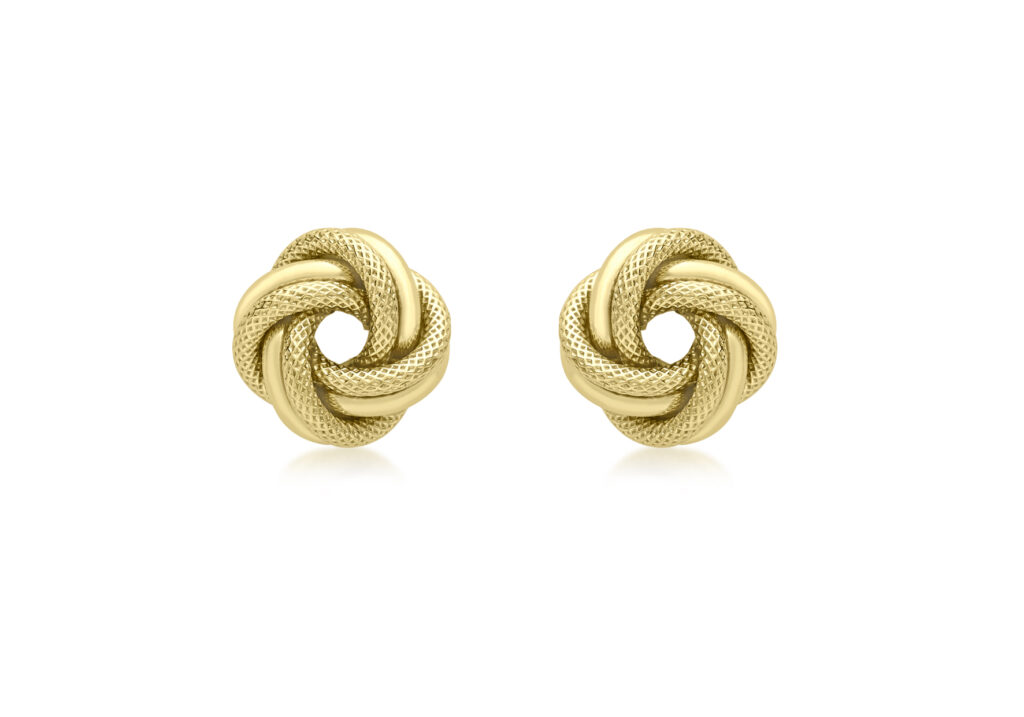 9ct Yellow Gold Textured & Polished Knot Earrings