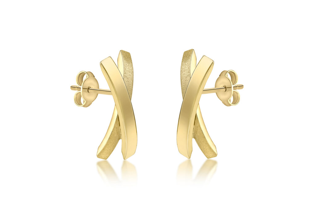 9ct Yellow Gold Satin/Polished Crossover Earrings