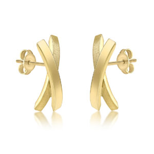 9ct Yellow Gold Satin/Polished Crossover Earrings