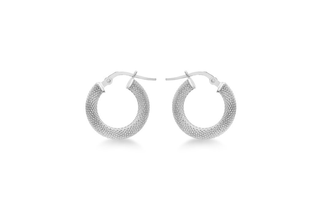 9ct White Gold Textured Creole Earrings