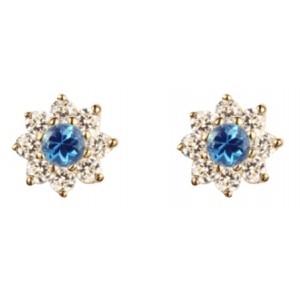 9ct Yellow Gold Blue Topaz Cluster Earrings