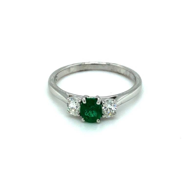 18ct White Gold Emerald & Diamond Engagement Ring