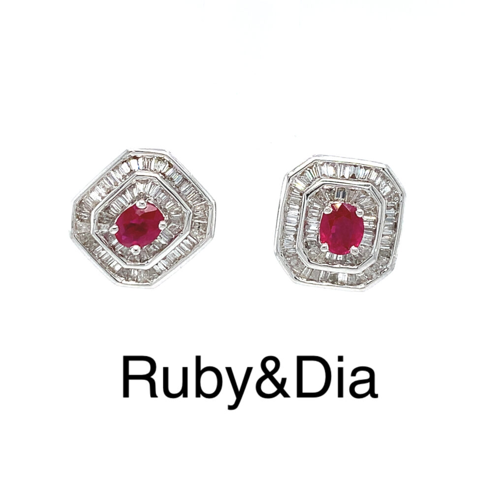 18CT White Gold Square Baguette Ruby & Diamond Earrings