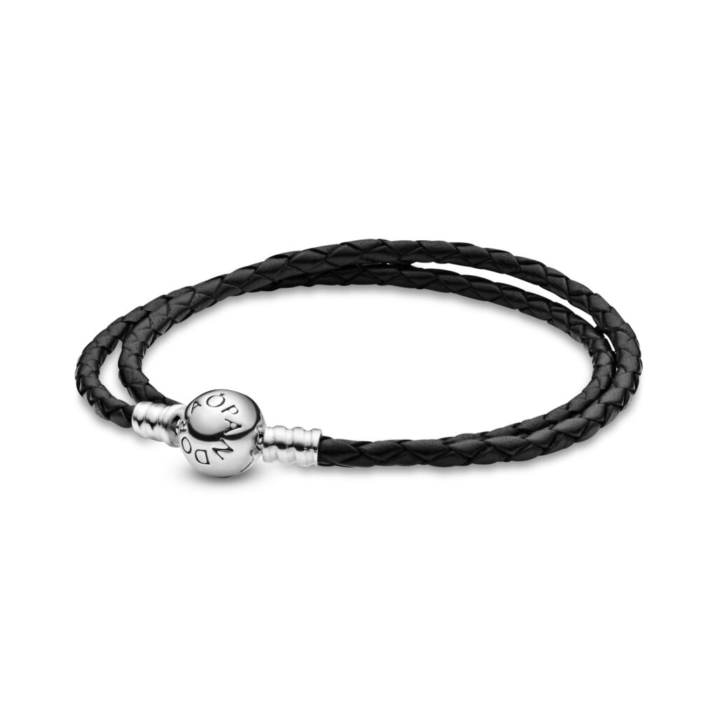 PANDORA ICONS Black Double Leather Charm Bracelet Size 2 – 590745CBK-D2