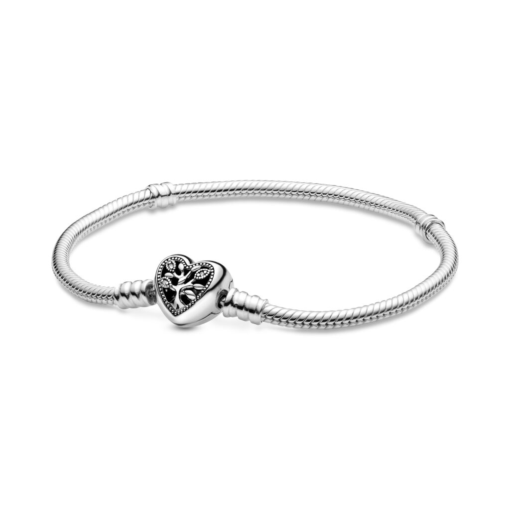 PANDORA PEOPLE Family Heart Snake Chain Charm Bracelet Size 19 – 598827C01-19