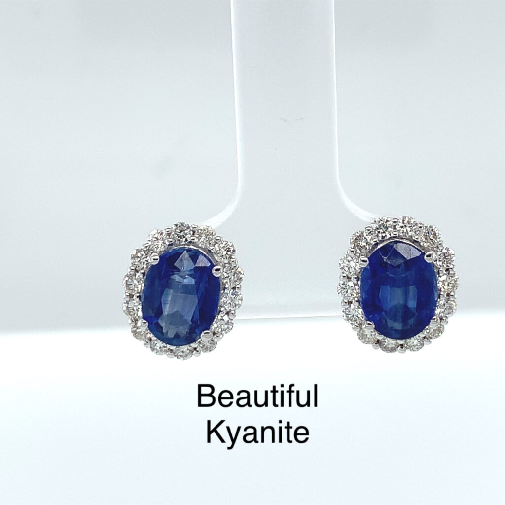 18ct White Gold Kyanite & Diamond Cluster Earrings