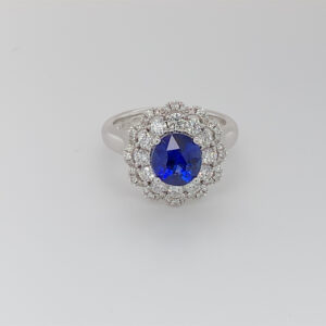 18ct White Gold Sapphire & Diamond Scallop Halo Ring