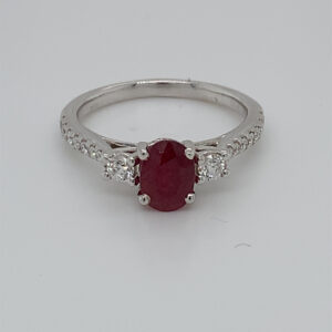 18ct White Gold Ruby & Diamond 3 Stone Ring