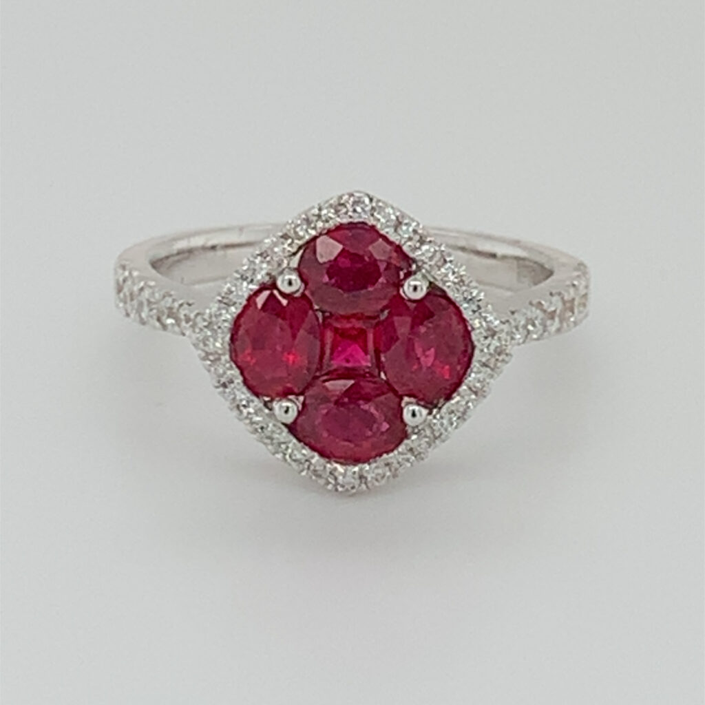 18ct White Gold 5 Ruby & Diamond Cluster Ring