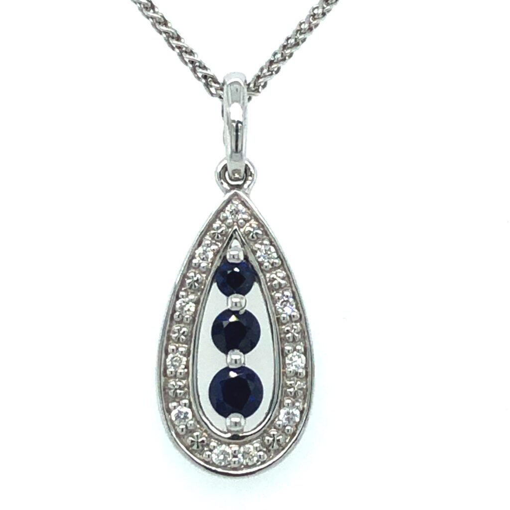 18ct Pear Drop Sapphire & Diamond Pendant
