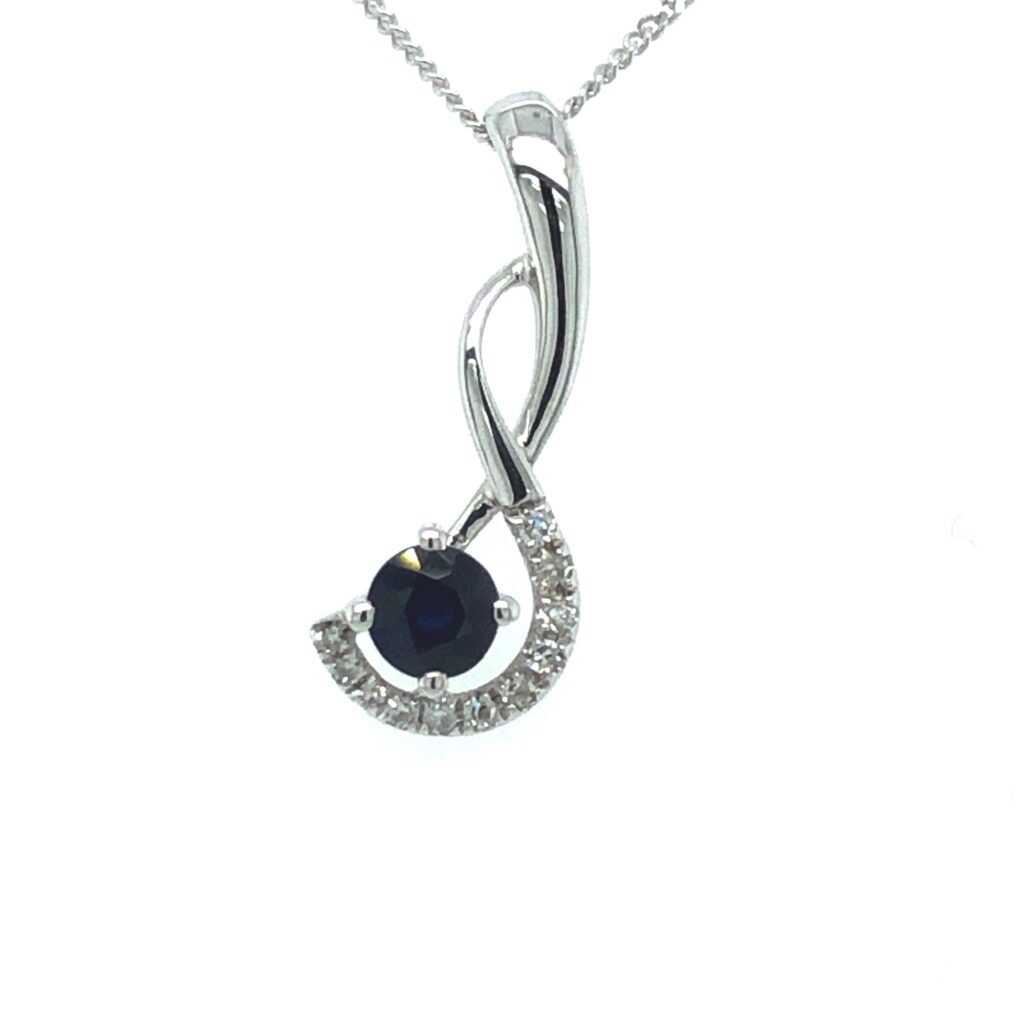 9ct Sapphire & Diamond Swirl Pendant