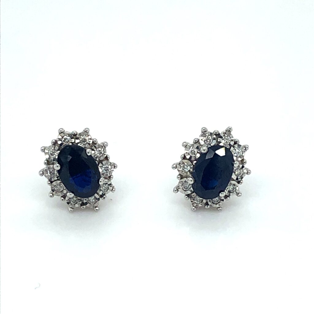9ct Sapphire & Diamond Cluster Earrings