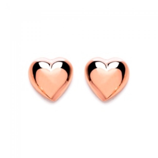 Rose Gold Plated Silver Earrings Heart Studs
