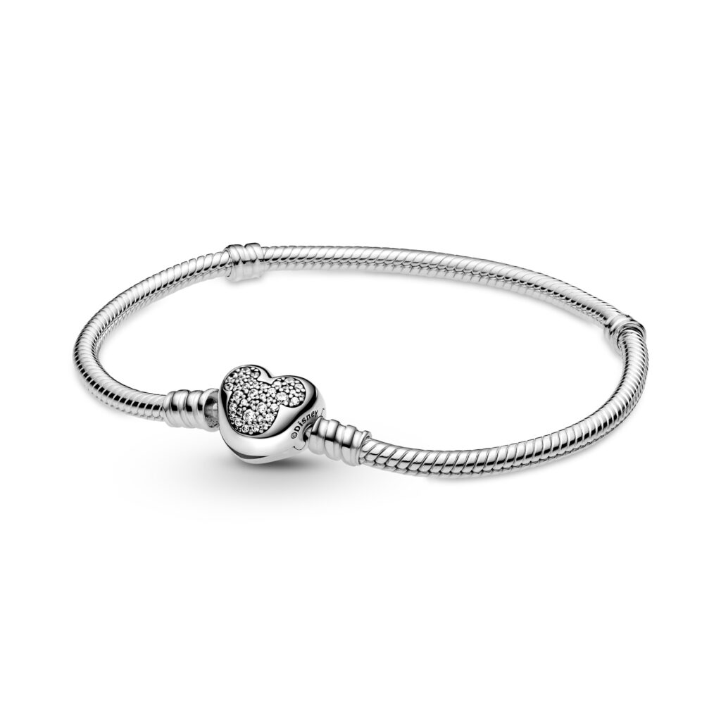 DISNEY X PANDORA Mickey Mouse Heart Clasp Snake Chain Charm Bracelet – 599299C01
