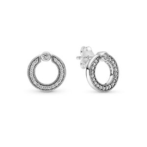 PANDORA SIGNATURE Pave & Logo Circle Reversible Stud Earrings - 299486C01