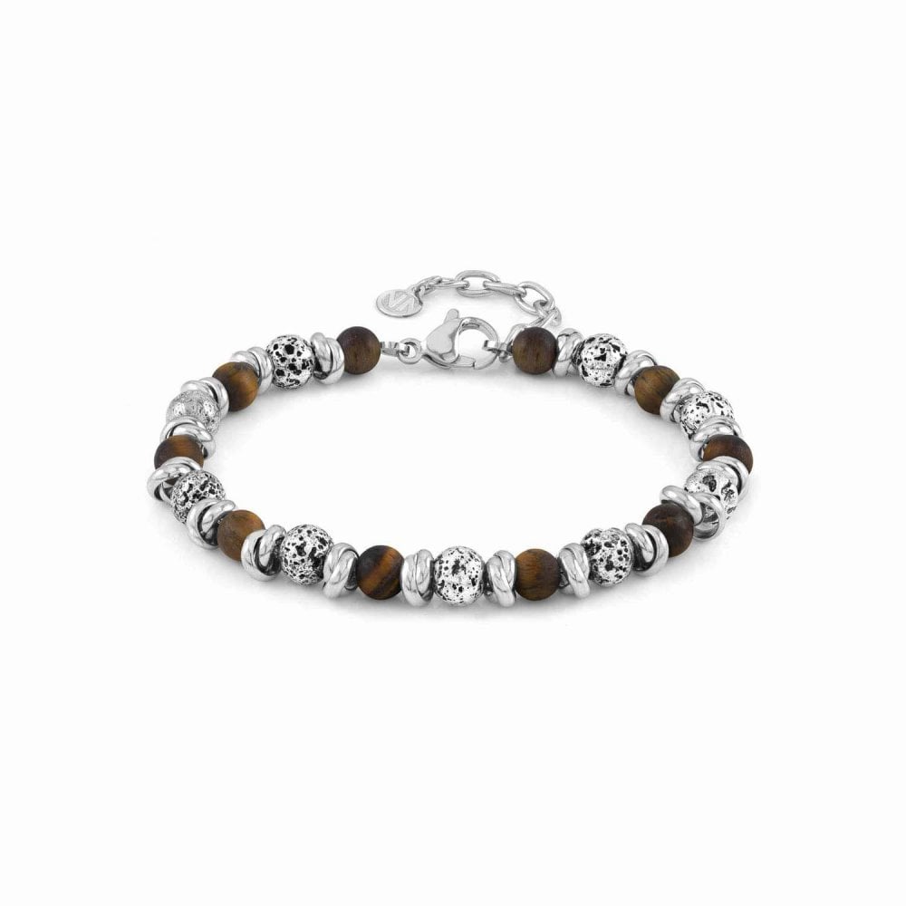 Instinct Vulcano Bracelet in Steel with Lava Beads and Tiger Eye – 027919/041