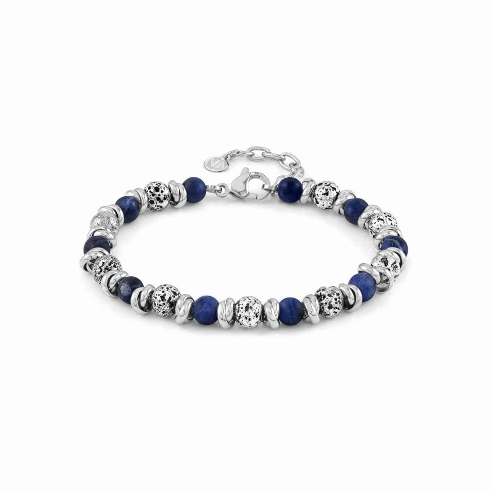 Instinct Vulcano Antiqued Stainless Steel Rings, Blue Sodalite Stones & Lava Bracelet – 027919/034