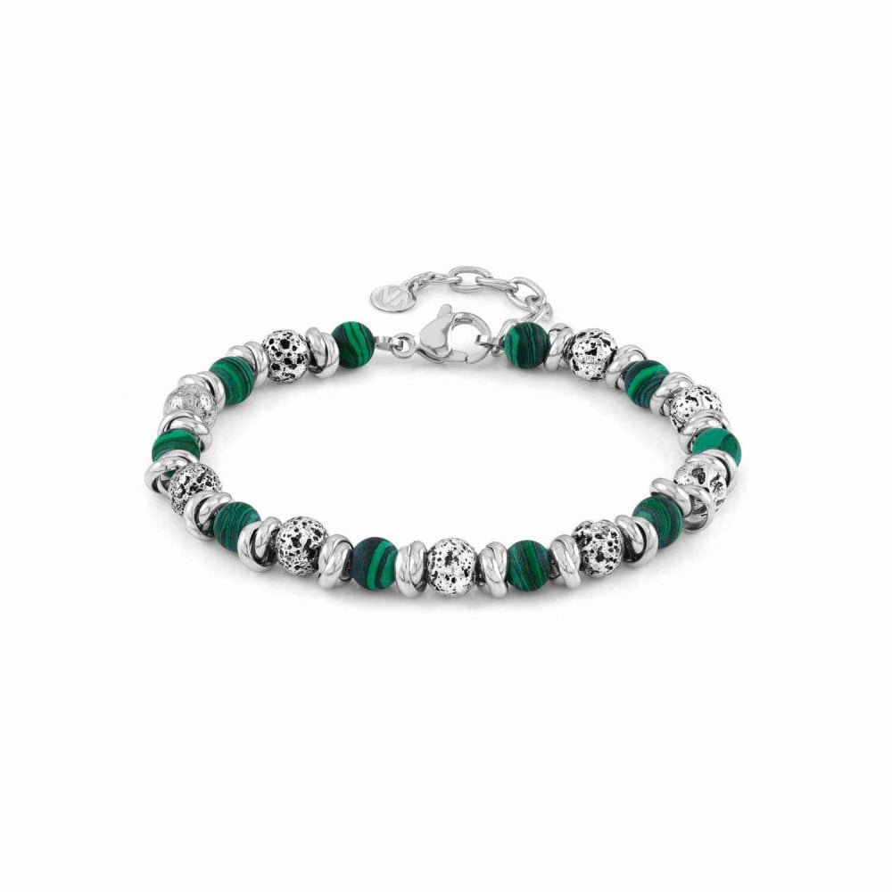 Instinct Vulcano Antiqued Stainless Steel Rings, Green Malachite Stones & Lava Bracelet – 027919/045