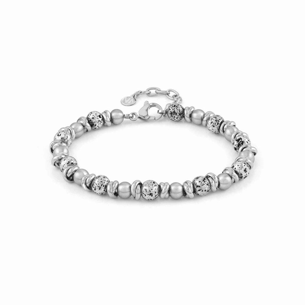 Instinct Vulano Antiqued Stainless Steel Rings, White Howlite Stones & Lava Bracelet – 027919/048