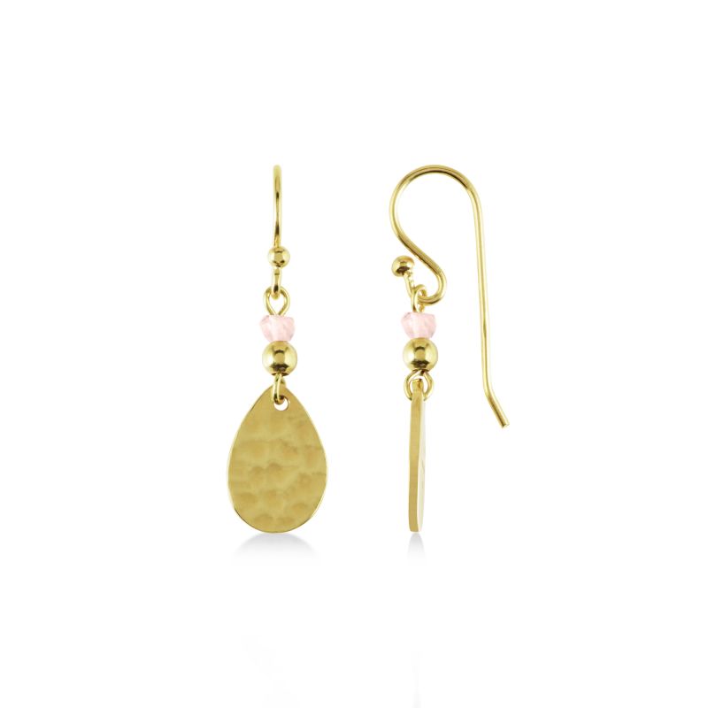 In a Flutter Gold Plated & Rose Quartz Teardrop Hook Earrings – RYJ1022