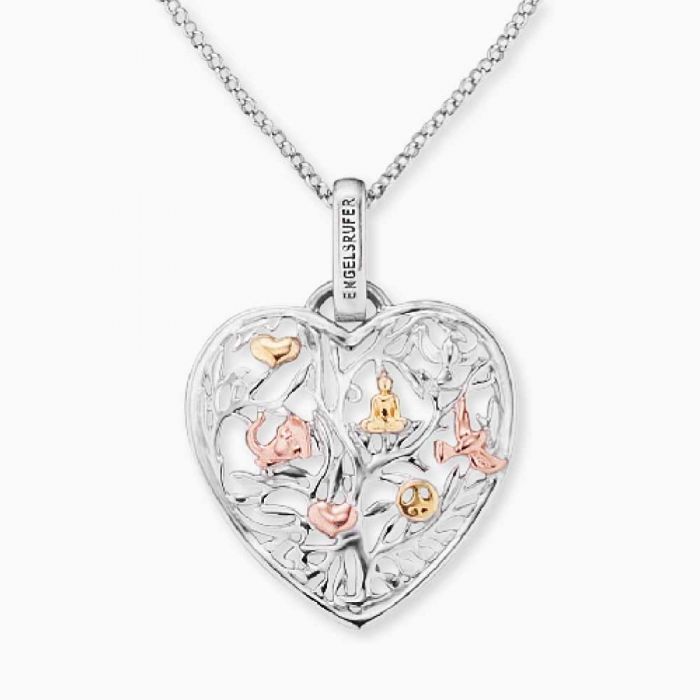 Angel Whisperer Gold, Silver & Rose Tree of Life Necklace- ERN-HEARTTREE-TRICO