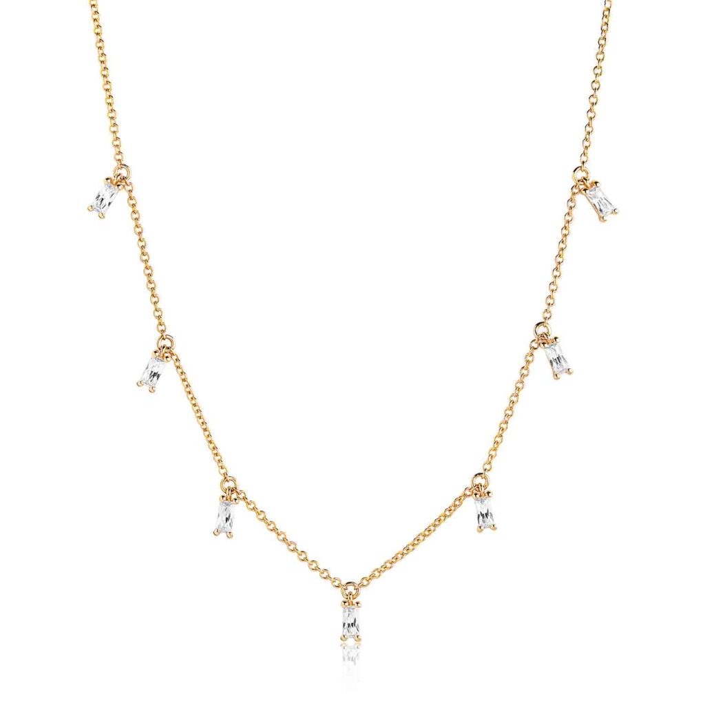 Sif Jakobs Gold Plated Princess Baguette Necklace with White CZ