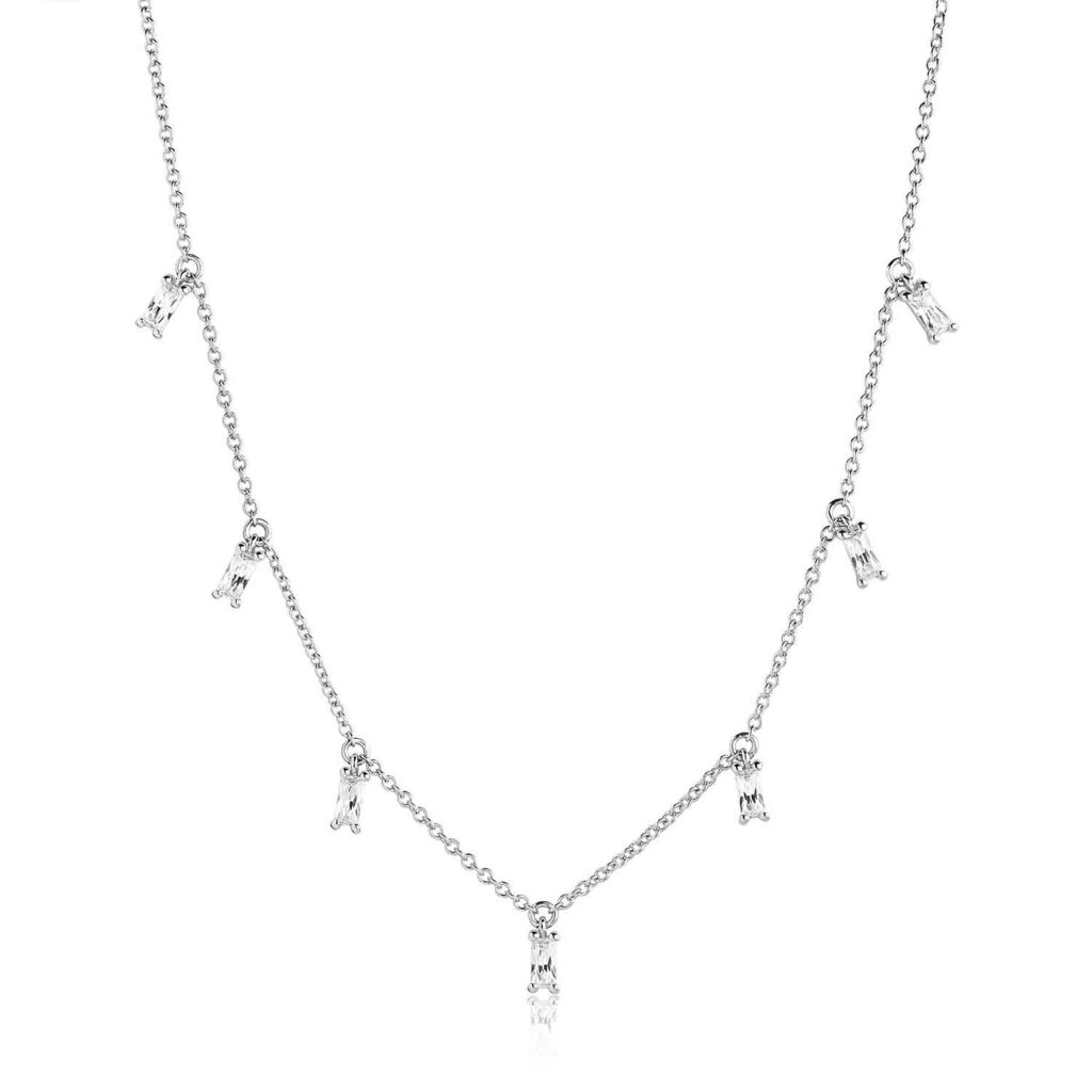 Sif Jakobs Silver Princess Baguette Necklace with White CZ