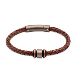 Antique Brown Leather Bracelet with Steel Element - B457ADB/23CM