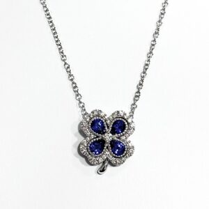18ct white gold sapphire and diamond clover cluster pendant