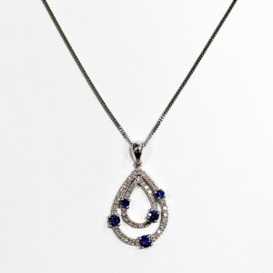 9ct white gold sapphire and diamond double open pendant