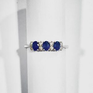 9ct white gold three sapphire and diamond half eternity ring