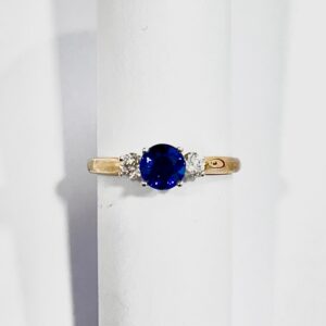 9ct white gold sapphire and diamond 3 stone ring