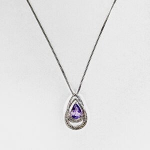 9ct white gold amethyst double pear shape pendant