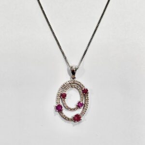9ct white gold ruby and diamond double open pendant