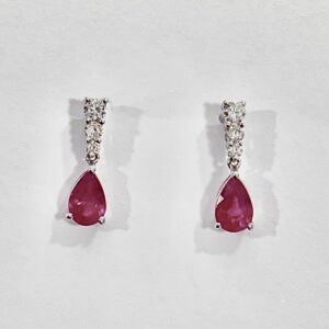 9ct white gold pear shape ruby and diamond earrings