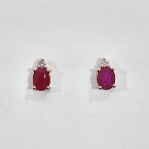 9ct yellow gold claw set ruby and diamond stud earrings