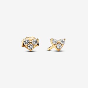 Triple Stone Heart Stud Earrings - Gold Plated - 263003C01