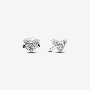 Triple Stone Heart Stud Earrings - Silver - 293003C01