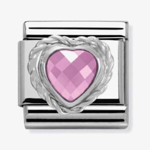 Classic Silvershine Faceted Hearts Pink CZ Charm - 330603/003