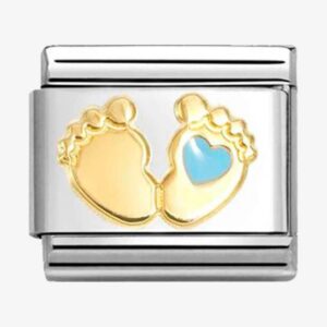Classic Gold Blue Baby Feet Charm - 030272/86