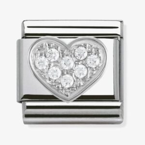 Composable classic link heart in silver and stones