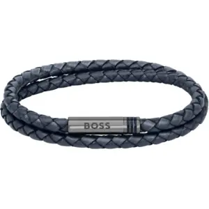 Mens Navy Blue Leather Bracelet - 1580494M