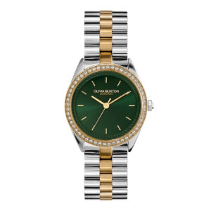 Sports Luxe 34mm Bejewelled Forest Green & Two Tone Bracelet Watch - 24000137