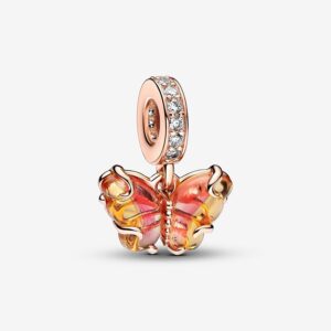 Pink & Yellow Murano Glass Butterfly Dangle Charm - 782698C01
