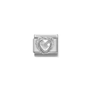 Composable classic link heart shape faceted white stone and silver - 330603/010
