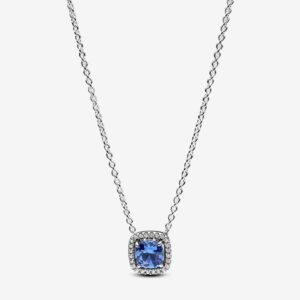 Sparkling Square Blue Halo Pendant Necklace - 393560C01-45